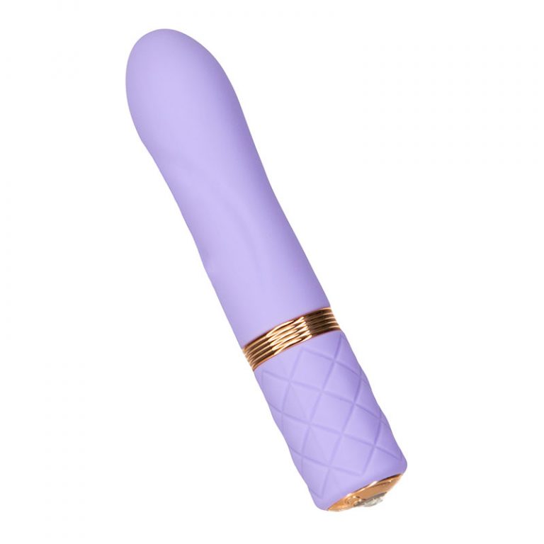 Pillow Talk Special Edition Mini Bullet Massager in purple with gold detailing.