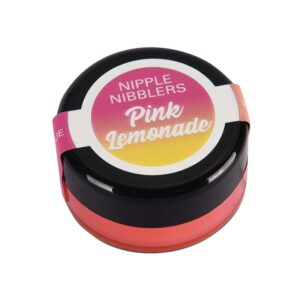 Jelique Nipple Nibblers flavored nipple tingle balm in Pink Lemonade pink plastic jar.