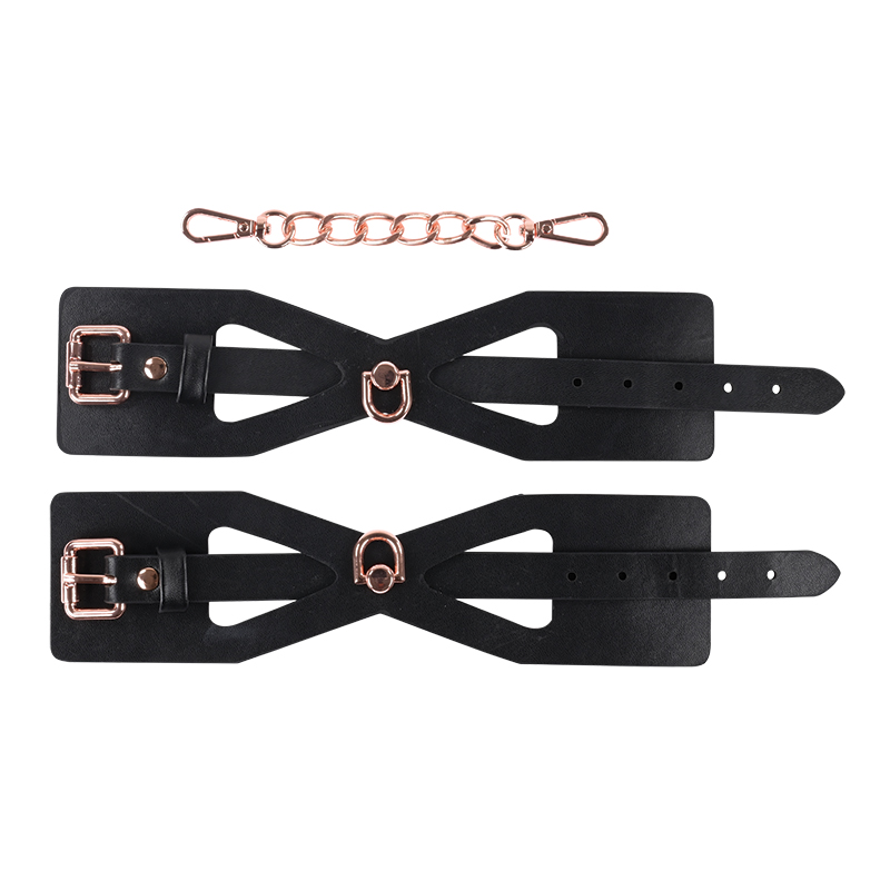 California Exotics Brat Handcuffs Rose Gold Sassy Handcuffs product image Adjustable Sportsheets Brat Handcuffs open with rose gold hardware