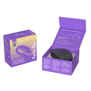 We-Vibe Sync GO Hands-Free Vibrations product image We-Vibe Sync Go displayed next to its compact, protective travel case.