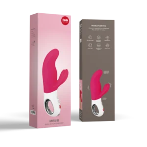 Official luxury packaging box for the red Fun Factory Miss Bi vibrator