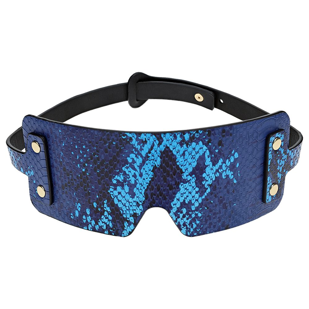 Ouch Florence Collection PU Leather Blindfold product image Ouch Florence collection blindfold in sleek PU leather showing the full front view and iridescent metal studs.