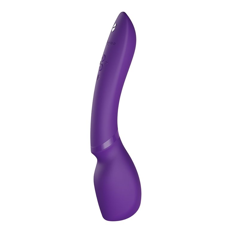 Side view of the We Vibe Wand 2 Cordless Vibrating Massager highlighting its curved neck and smooth silicone finish.
