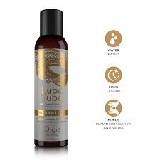 Orgy Human Lube Ultra Slick Ultimate Gel product image Feature graphic displaying the key highlights of Orgy Human Lube, including its natural brown seaweed and lavender extracts, long-lasting formula, and easy cleanup.