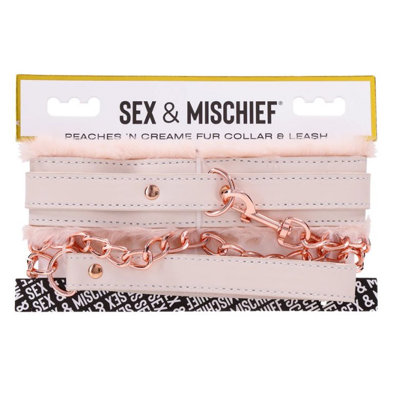 Peaches ‘n CreaMe Faux Fur Collar & Leash Set product image Peaches n CreaMe peach fur collar laid flat showcasing the detached rose gold chain leash accessory.