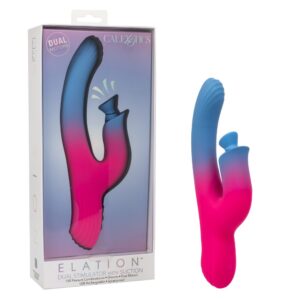 Dual stimulator with suction in pink and blue silicone – Elation vibrator