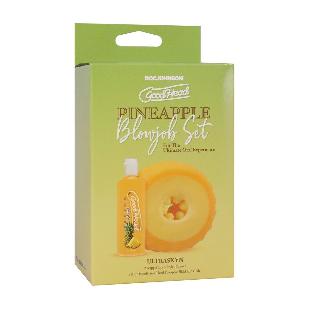 Flavored stroker Pineapple ULTRASKYN male toy with tight textured interior, includes GoodHead Slick Head Glide, body-safe, phthalate-free