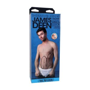James Deen ULTRASKYN dildo in packaging, 9″ signature cock, includes travel/storage bag, body-safe, phthalate-free