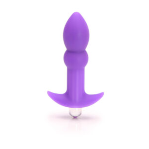 Tantus Perfect Plug Plus vibrating silicone anal probe in Purple with tapered base.