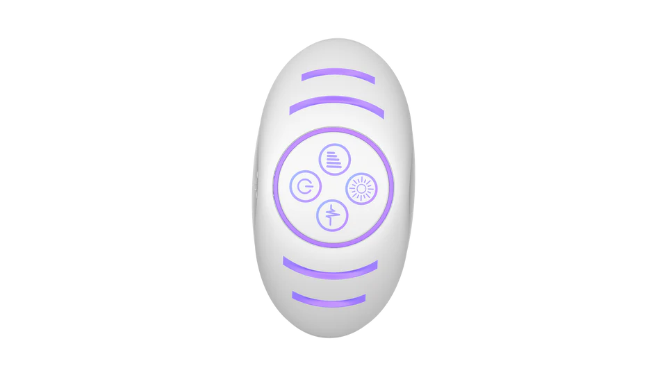 Illumination THE Plug App Controlled LED Butt Plug product image Close up of the one touch interface buttons on the base illuminated with neon lighting