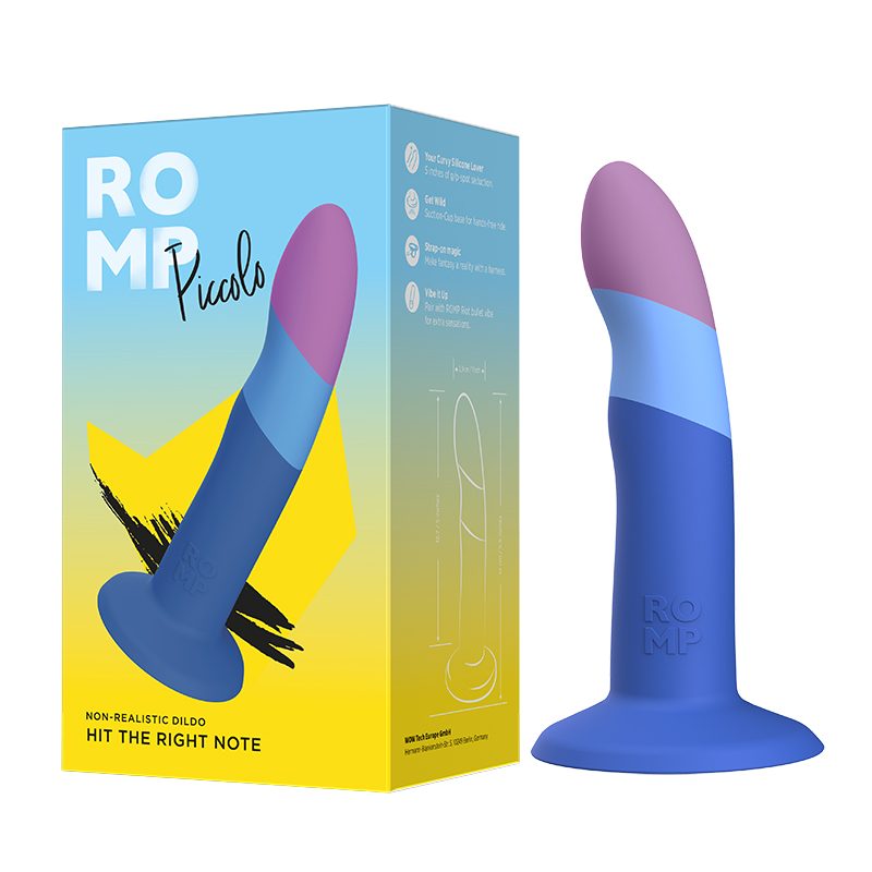 ROMP Piccolo Curved Silicone Dildo and Complete Pegging Kit with Harness