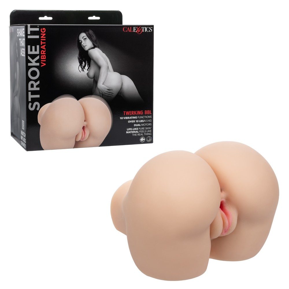 stroke it vibrating twerking bbl ivory masturbator packaging and retail display box
