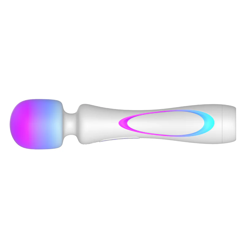 Illumination THE Wand App Controlled LED Vibrator product image Trendsetting illuminated wand vibrator glowing with bright neon pink and blue RGB LED lighting