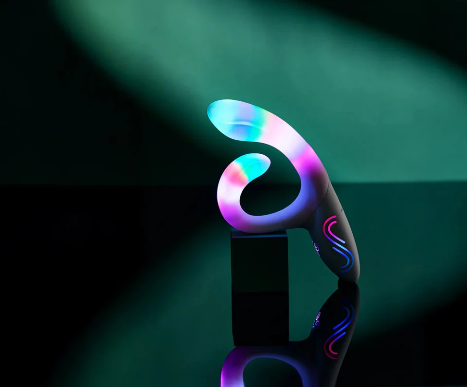 Illumination THE Rabbit App Controlled LED Vibrator product image Illumination THE Rabbit app controlled led vibrator sitting on its premium display stand
