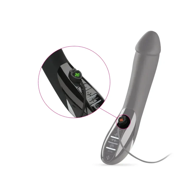 Mystim Tickling Truman eStim Vibrator - Black Edition product image Close-up view of the easy navigation interface buttons on the Mystim Tickling Truman handle