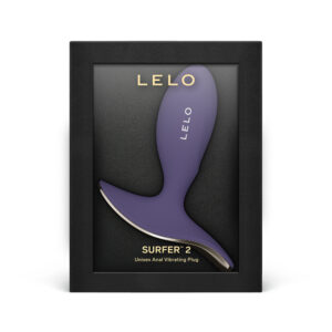 LELO SURFER 2 vibrating anal plug displayed elegantly inside its luxury retail packaging box.