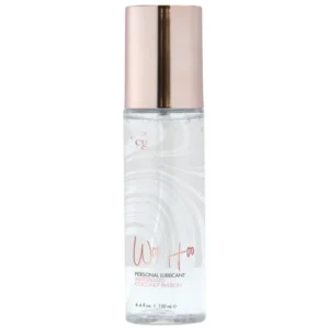 Woo Hoo Coconut Passion flavored personal lubricant bottle showing the bright tropical lifestyle label.