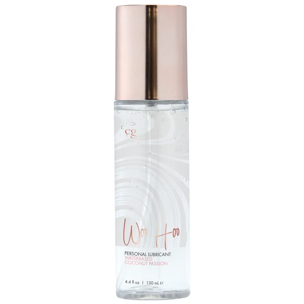 LELO GIGI 2 Pink + Intimate Essentials Value Bundle product image Woo Hoo Coconut Passion flavored personal lubricant bottle showing the bright tropical lifestyle label.