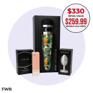 Doxy Die Cast 3R luxury essentials value bundle featuring wand massager lelo moisturizer and smooth plug banner