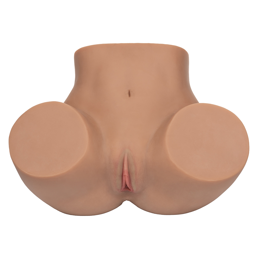 CalExotics Stroke It Life Size Pussy & Ass Dual-Orifice Masturbator product image Internal view of the textured dual chambers inside the brown life size pussy and ass masturbator