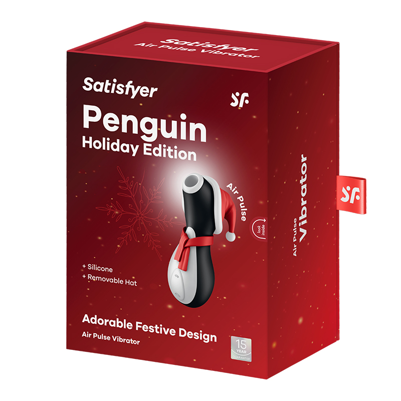 Satisfyer Penguin Holiday Edition Air Pulse Clitoral Stimulator product image Satisfyer Penguin Holiday Edition clitoral stimulator festive packaging box front view