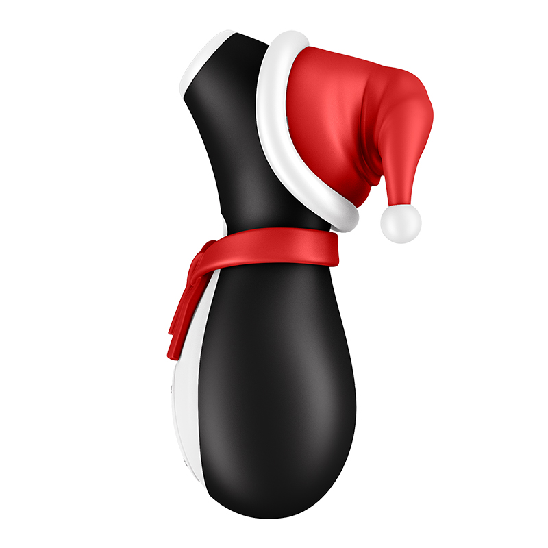 Satisfyer Penguin Holiday Edition Air Pulse Clitoral Stimulator product image Rear view of the Satisfyer Penguin Holiday Edition air pulse vibrator showcasing the cute Christmas hat detail