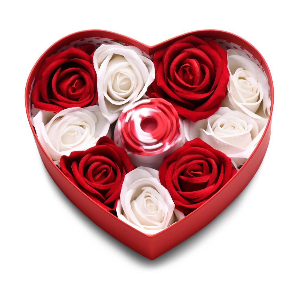Rose Lovers Gift Box Swirl product image Rose Lovers Gift Box Swirl displayed open, showcasing the swirl pattern everlasting roses and the air-pulse toy nestled in the center.