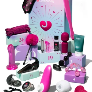 Complete bundle of 24 toys, bondage accessories, lubricants, and games included in the Lovehoney Enjoy Advent Calendar