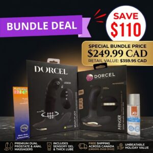 Complete Dorcel Ultimate Prostate Bundle set featuring Multi P-Joy, P-Finger massagers, Release Me P-Spot Gel, and System JO H2O Anal Thick lubricant.