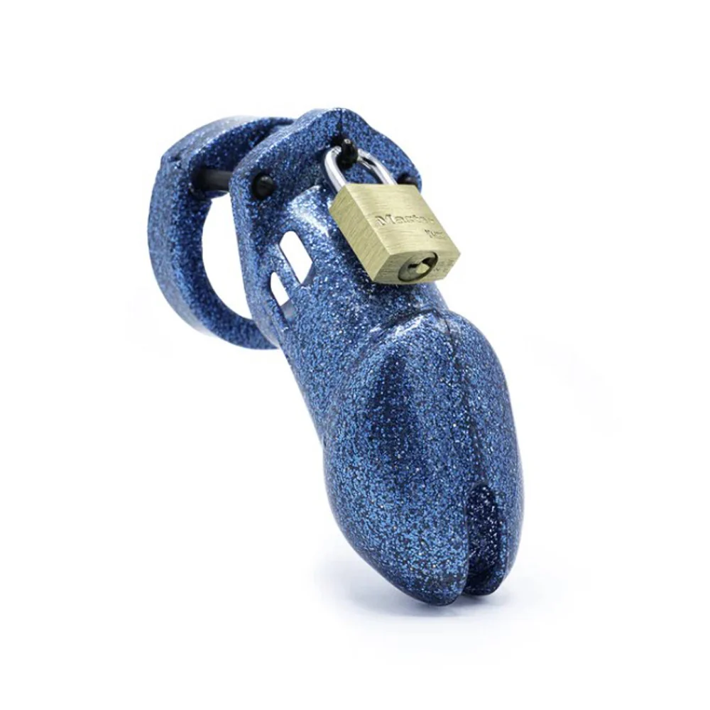 CB-X Guarded Galaxy CB-6000 Glitter Chastity Kit product image CB-X CB-6000 Guarded Galaxy glitter chastity kit front side angle with brass lock.